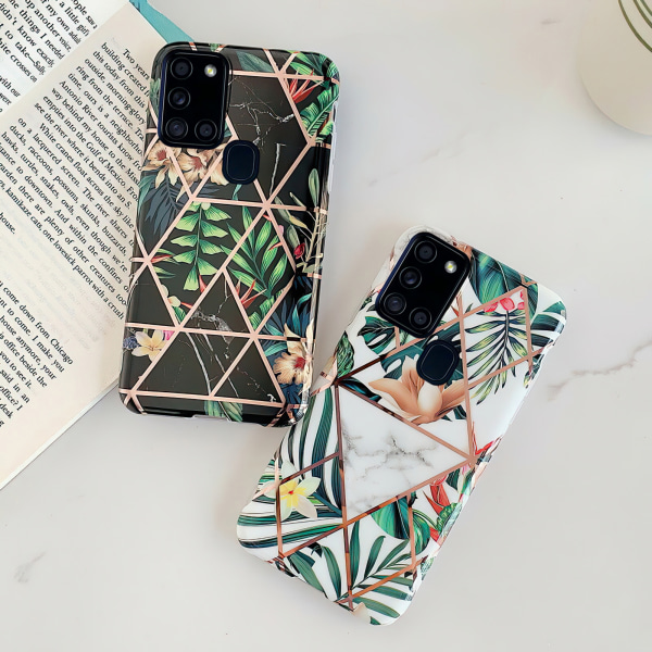 Samsung Galaxy A21s - Geometrisk Blomster Etui Vit