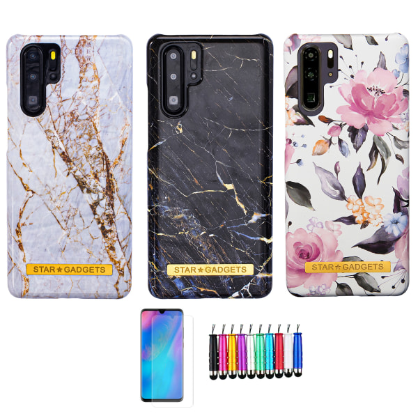 Huawei P30 Pro - Cover Protection Flowers / Marmor Vit