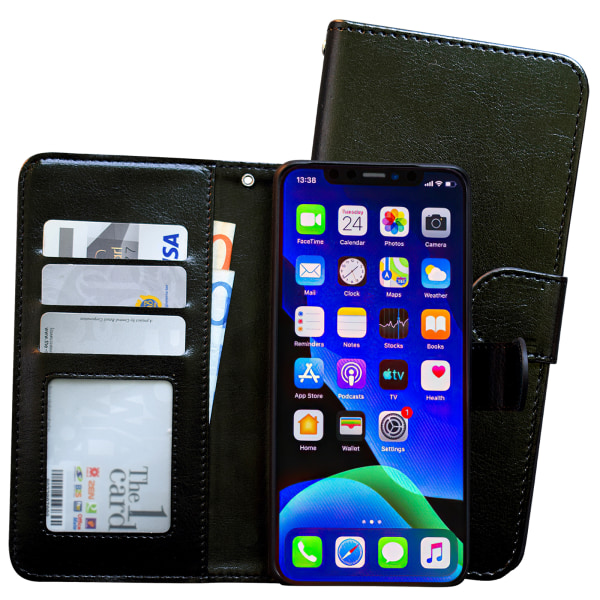 iPhone X/Xs - Plånboksfodral / Magnet Skal + Skärmskydd Svart