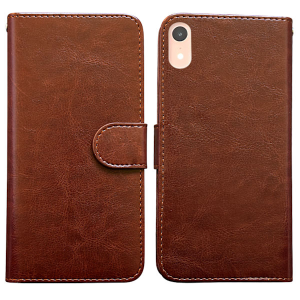 iPhone Xr - PU Nahkainen Lompakkokotelo Brun