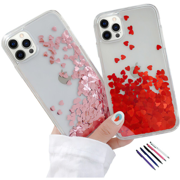 iPhone 12 Pro - Liikkuva Glitter 3D Bling phone case Röd