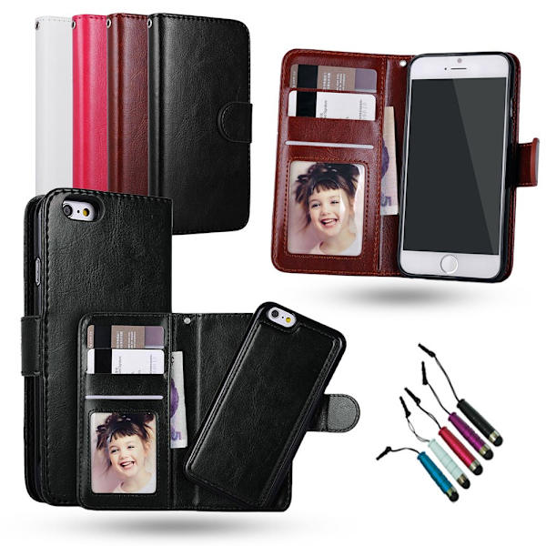 iPhone 6/6S: Pung etui & magnetisk cover + pen Svart