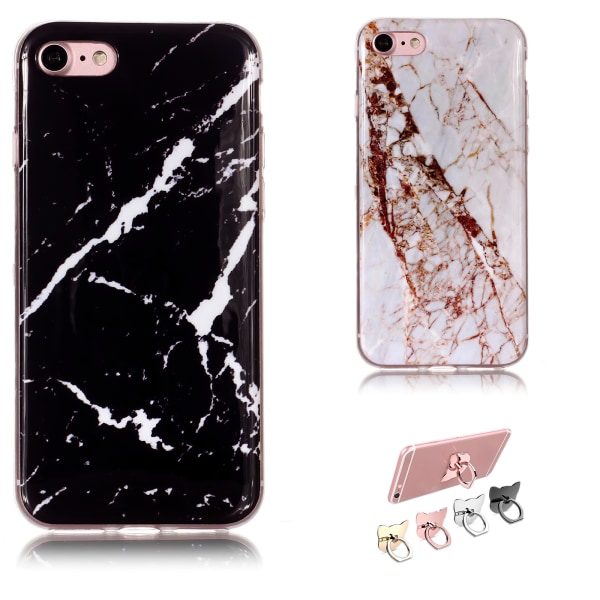 iPhone 7/8/SE (2020 ja 2022) – case suojaus marmori + rengas iPhone SE2020 Vit