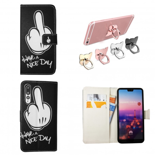 Huawei P20 Pro - PU Læder Pung Etui + Ring