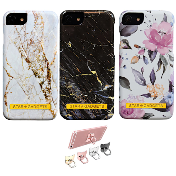 iPhone 7/8/SE (2020 & 2022) - Beskyttelse af etui Blomster / Marmor Svart