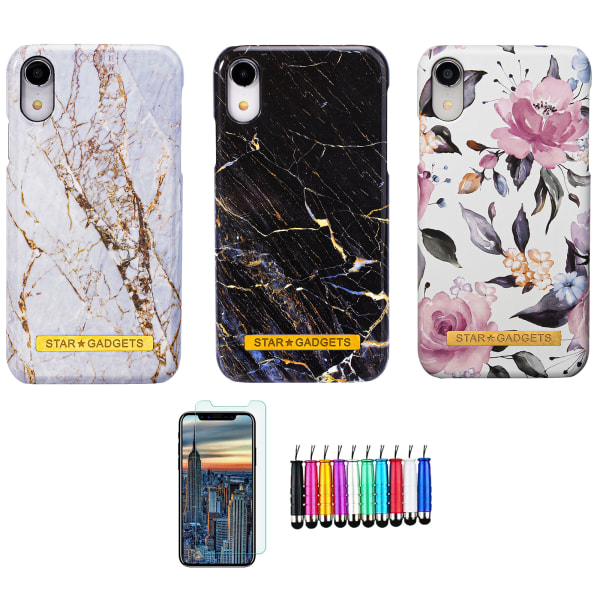 iPhone XR - Skal / Skydd / Blommor / Marmor Rosa