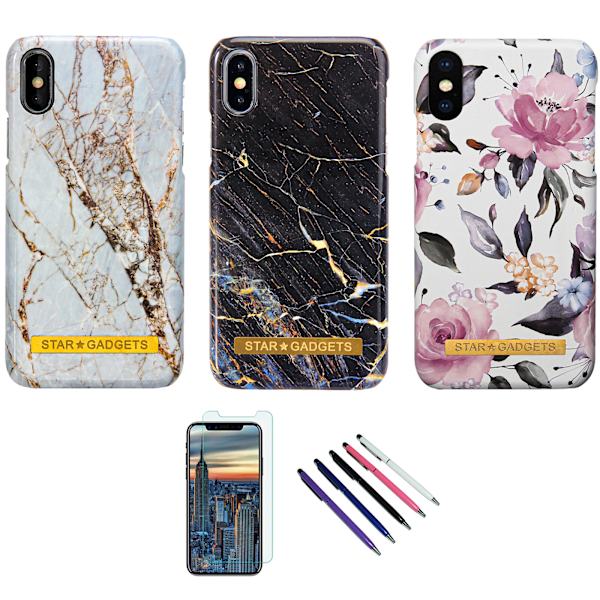 iPhone X/Xs - Skal / Skydd / Blommor / Marmor Svart