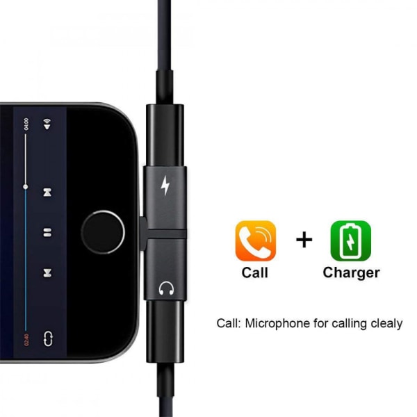 iPhone XR/Xs Max/XS/X/8/7 Dual/Dubbelingång Adapter Svart