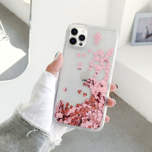 iPhone 12 Pro - Liikkuva glitter 3D Bling -puhelinkotelo Rosa