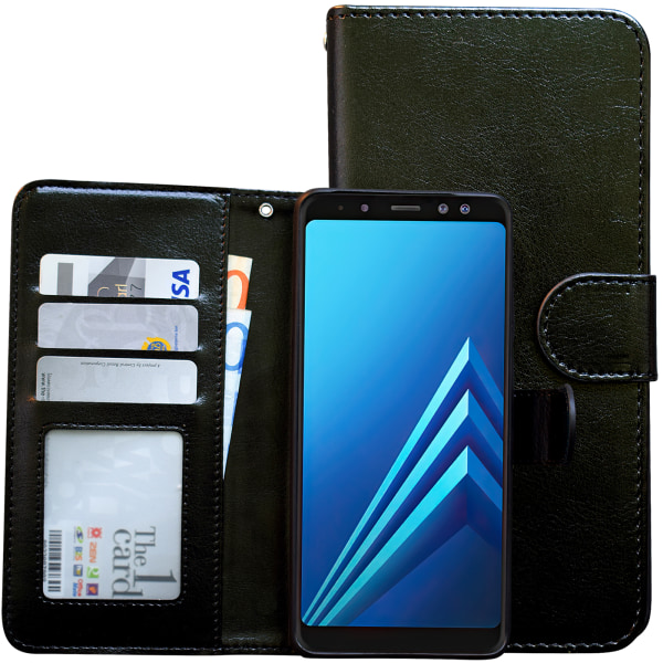 Samsung Galaxy A8 2018 - PU Læder Pung Etui/Tegnebog Svart