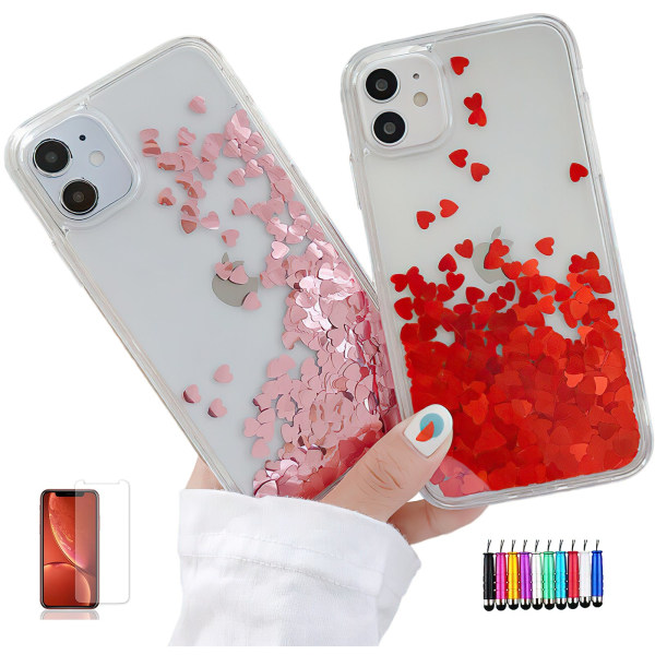 iPhone 12 - Liikkuva Glitter 3D Bling phone case Röd