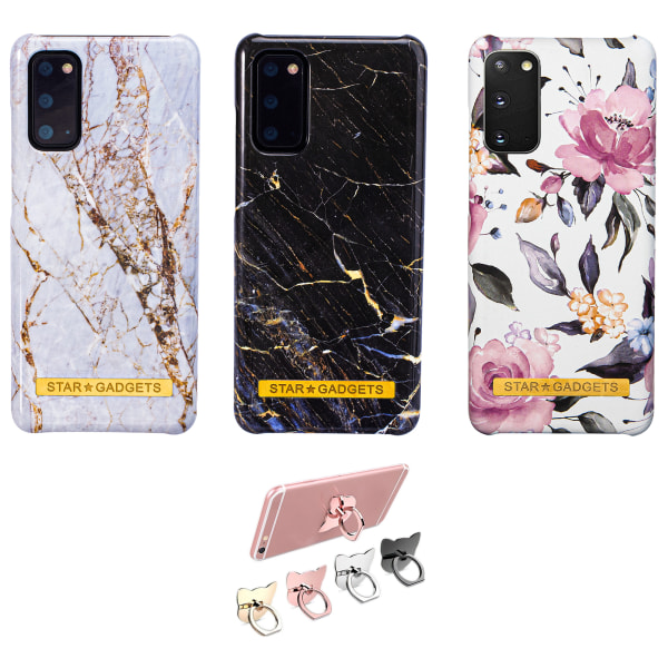 Samsung Galaxy S20 - Skal / Skydd / Blommor / Marmor Svart
