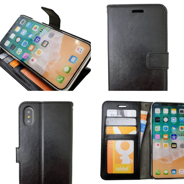 Smidigt Läderfodral för iPhone X/Xs - Plånboksfodral Svart