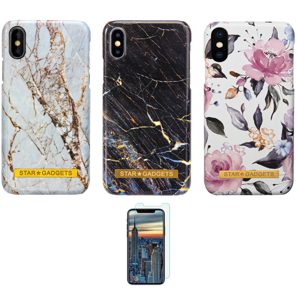 iPhone X/Xs - Skal / Skydd / Blommor / Marmor Svart
