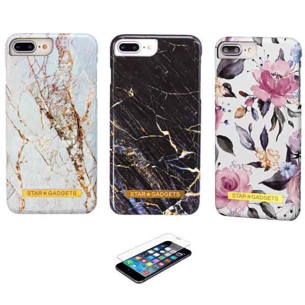 iPhone 7 Plus / 8 Plus - Beskyttelse af blomster / marmor Svart