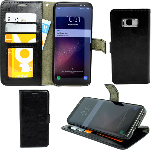 Etui / Læderpung - Samsung Galaxy S6 + 3 i 1 Kit Svart