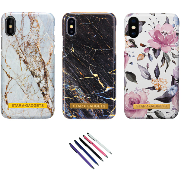 iPhone X/Xs - Skal / Skydd / Blommor / Marmor Rosa