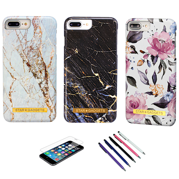 iPhone 7 Plus / 8 Plus - Beskyttelse af blomster / marmor Svart