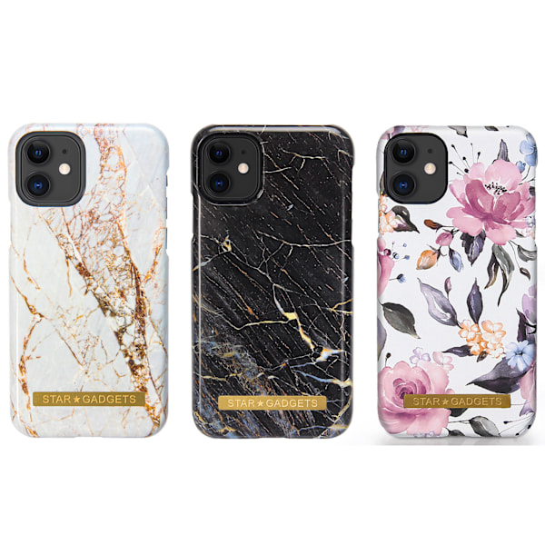 iPhone 11 - Beskyttelse af etui Blomster / Marmor Svart