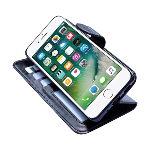 iPhone 6 / 6S - Plånboksfodral i läder med ID ficka Svart