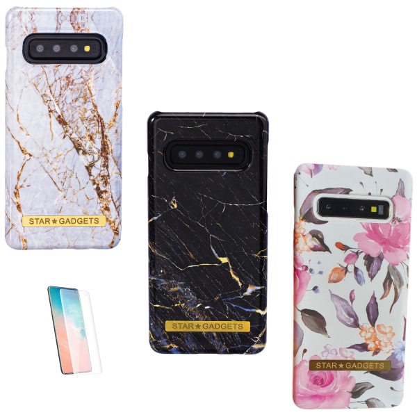 Samsung Galaxy S10 - Skal / Skydd / Blommor / Marmor Vit