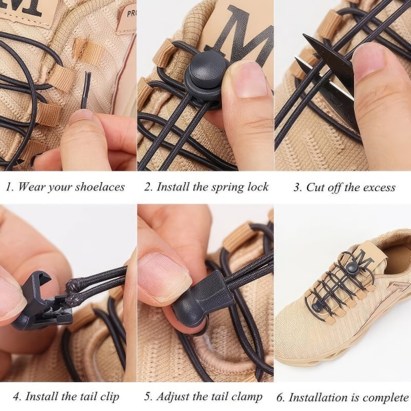 No Tie elastiske snørebånd – Strækbare snørebånd til voksne og børn Svart