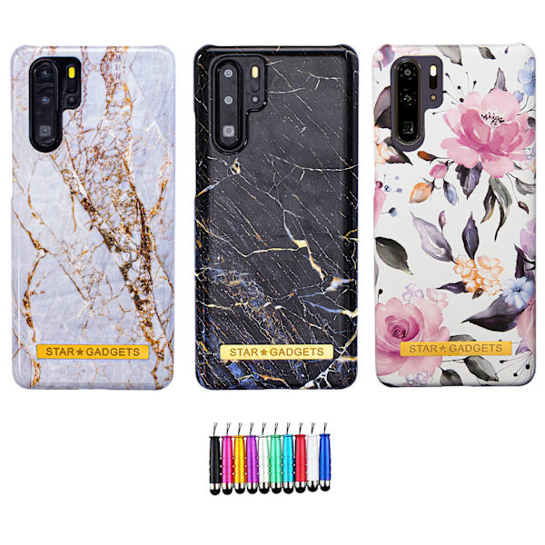 Huawei P30 Pro - Etui Beskyttelse Blomster / Marmor Svart