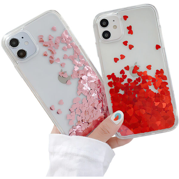 iPhone 12 - Flytande Glitter 3D Bling Skal Case Rosa