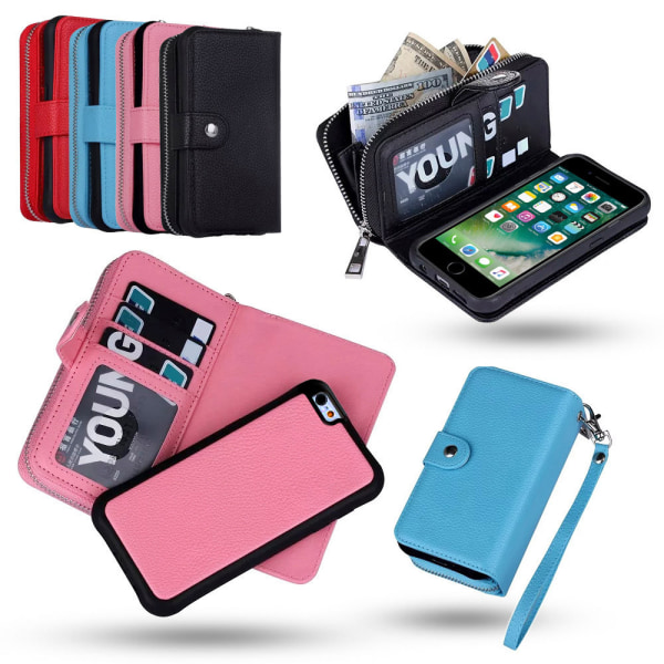 iPhone 6 / 6S - Plånboksfodral & Magnetskal med dragkedja Rosa