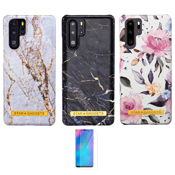 Huawei P30 Pro - Skal / Skydd / Blommor / Marmor Vit