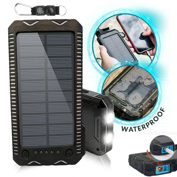Vattentålig Powerbank med Solceller Batteriladdare 10000mAh 1f45 | Fyndiq
