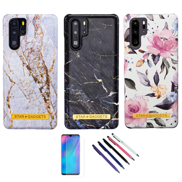 Huawei P30 Pro - Cover Protection Flowers / Marmor Svart