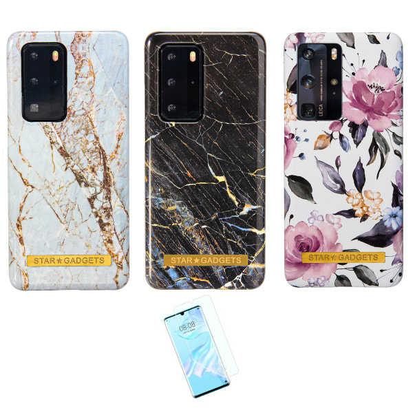 Huawei P40 Pro - Cover Protection Flowers / Marmor Rosa
