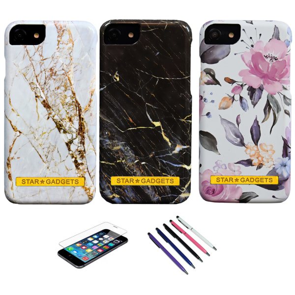iPhone 6 / 6S - Skal / Skydd / Blommor / Marmor Svart