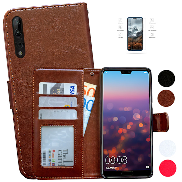 Huawei P20 Pro - PU Læder Pung Etui + Skærmbeskyttelse Vit