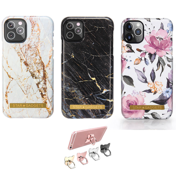 iPhone 11 Pro - Cover Protection Blomster / Marmor Rosa
