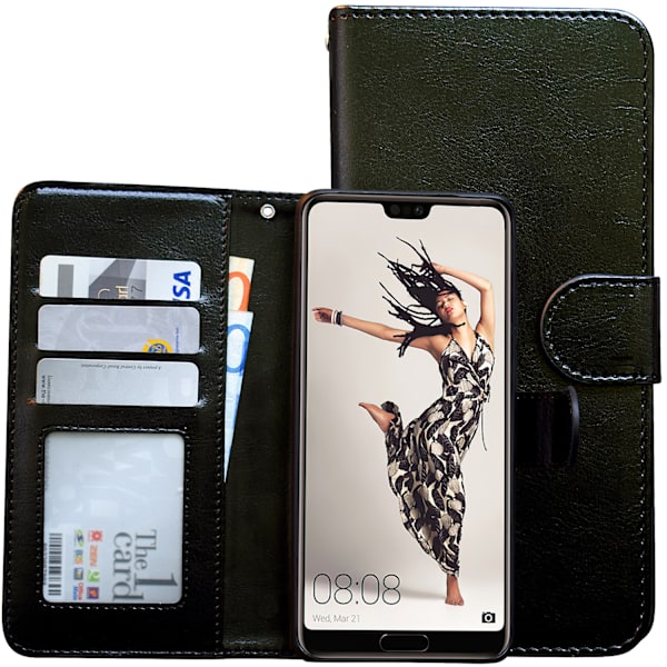 Huawei P20 Pro - PU Læder Pung Etui + Skærmbeskyttelse Brun