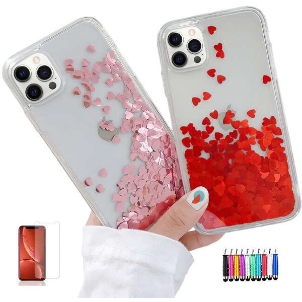 iPhone 12 Pro - Liikkuva glitter 3D Bling -puhelinkotelo Rosa