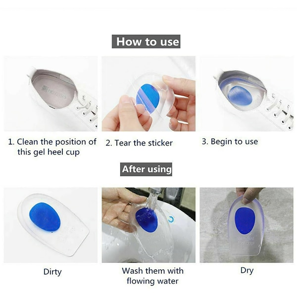 Heel Support Shoe Pads Gel Silicone Orthotic Plantar Care Blå