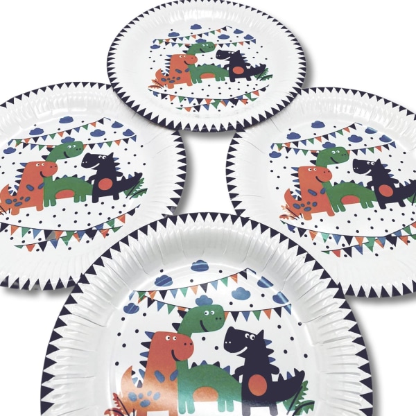 Papirtallerken med dinosaurer til fest 6-pack White Plates