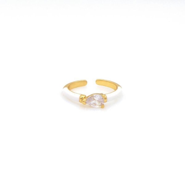 Sort/Hvid ring justerbar med sten og emaljeret farve på guld Black White with drop shaped stone