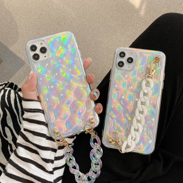 iPhone 12 & 12 Pro Cover 3D glitter ankelrem neon Silver one size