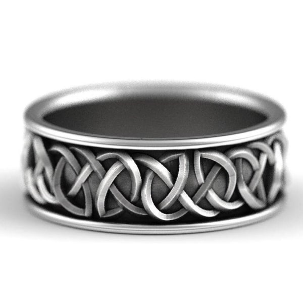 925 Sølvbelagt håndlaget ring for menn svart mønster Silver US 9 Size (18,9 mm i diameter)