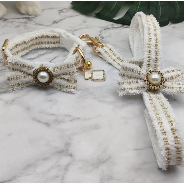 Halsband & koppel i spets och pärla lyxig sofistikerad stil Gold one size