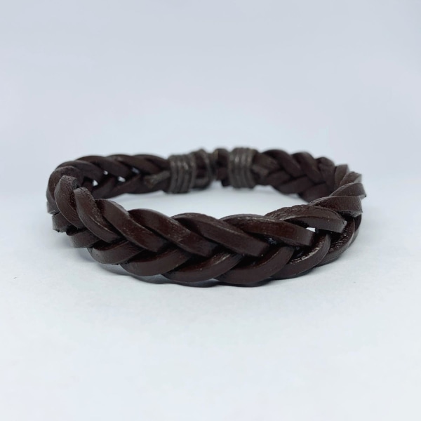 Handgjort flätat armband för män i brunt läder Brun one size