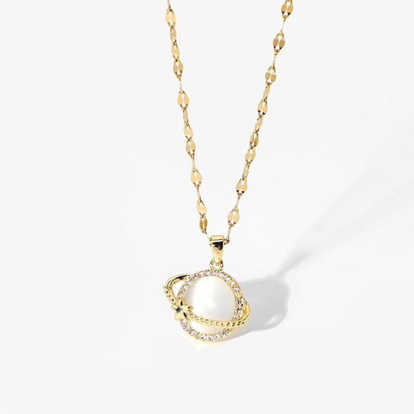 Kaunis kaulakoru planeetta Saturn strassikivillä timanttikivellä Gold one size