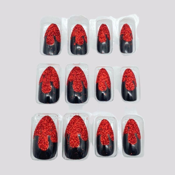 Snap nails with red glitter halloween theme blood party fancy Red one size
