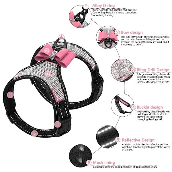 Söpöt valjaat glitterillä ja rusetilla pienille koirille säädettävät Pink one size