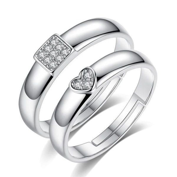 Matchande silverpläterade ringar med hjärta för män och kvinnor Silver one size