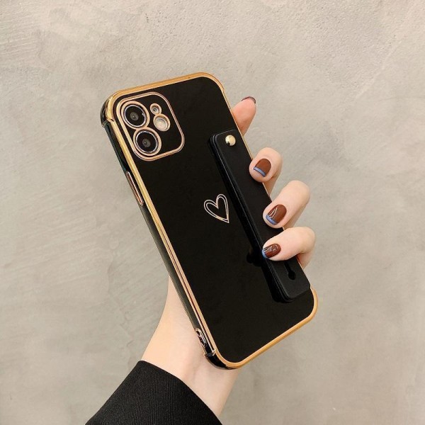 iPhone 13 Pro etui med hjerte og ankelrem gulddetaljer Black one size